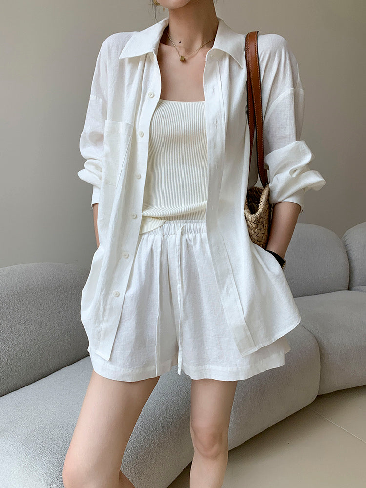 Linen Blend | Relaxed Fit Cotton Linen Shirt & Shorts Set | Lightweight Fabric for Comfort
