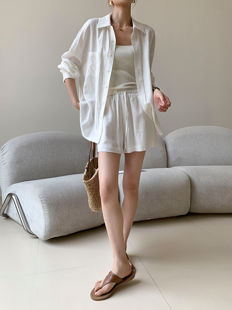 Linen Blend | Relaxed Fit Cotton Linen Shirt & Shorts Set | Lightweight Fabric for Comfort