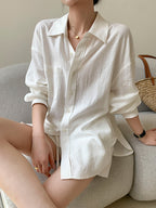 Linen Blend | Relaxed Fit Cotton Linen Shirt & Shorts Set | Lightweight Fabric for Comfort