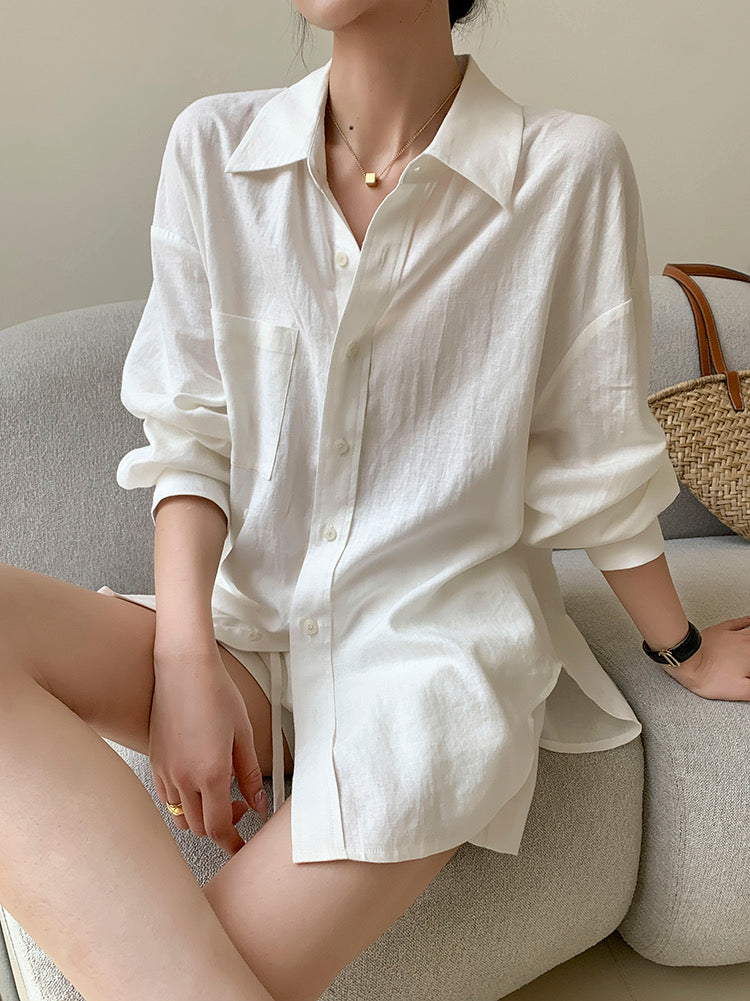 Linen Blend | Relaxed Fit Cotton Linen Shirt & Shorts Set | Lightweight Fabric for Comfort