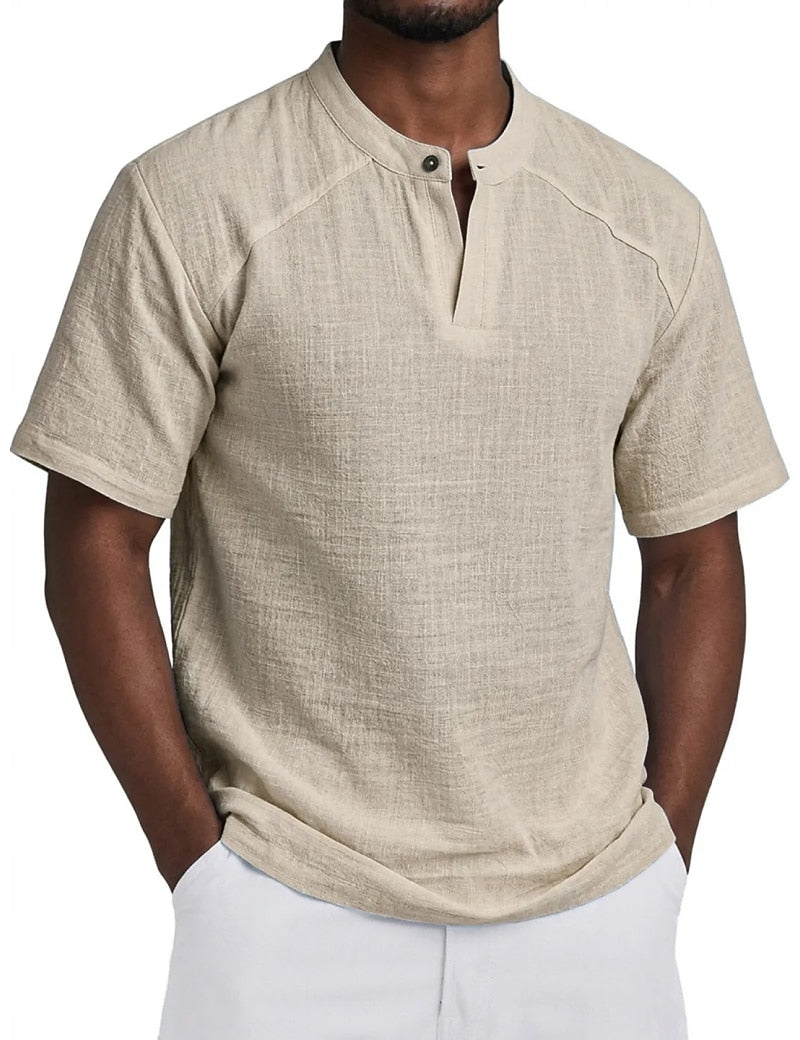 Linen Collection | Breathable Cotton-Linen Blend Popover Shirt for Summer Comfort