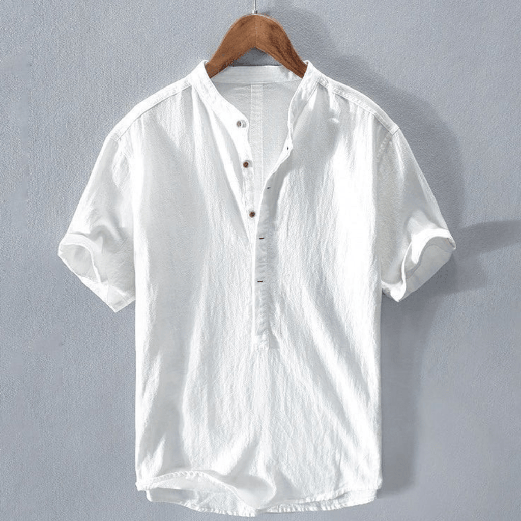Linen Collection | White Linen Button Down Shirt with Mandarin Collar | Relaxed Fit for All-Day Comfort