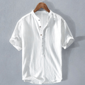 Linen Collection | White Linen Button Down Shirt with Mandarin Collar | Relaxed Fit for All-Day Comfort