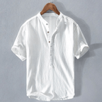 Linen Collection | White Linen Button Down Shirt with Mandarin Collar | Relaxed Fit for All-Day Comfort