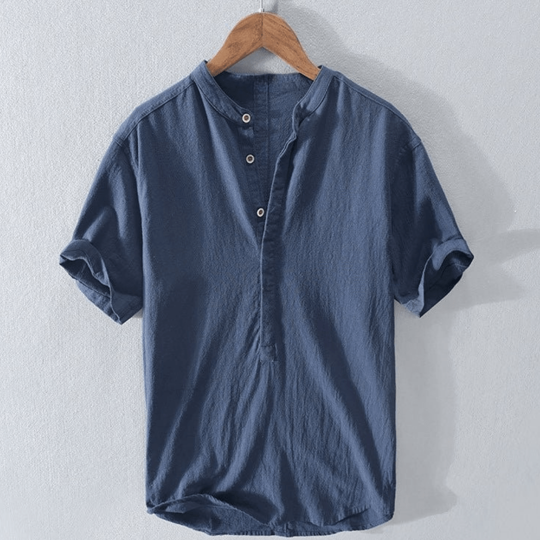 Linen Collection | White Linen Button Down Shirt with Mandarin Collar | Relaxed Fit for All-Day Comfort