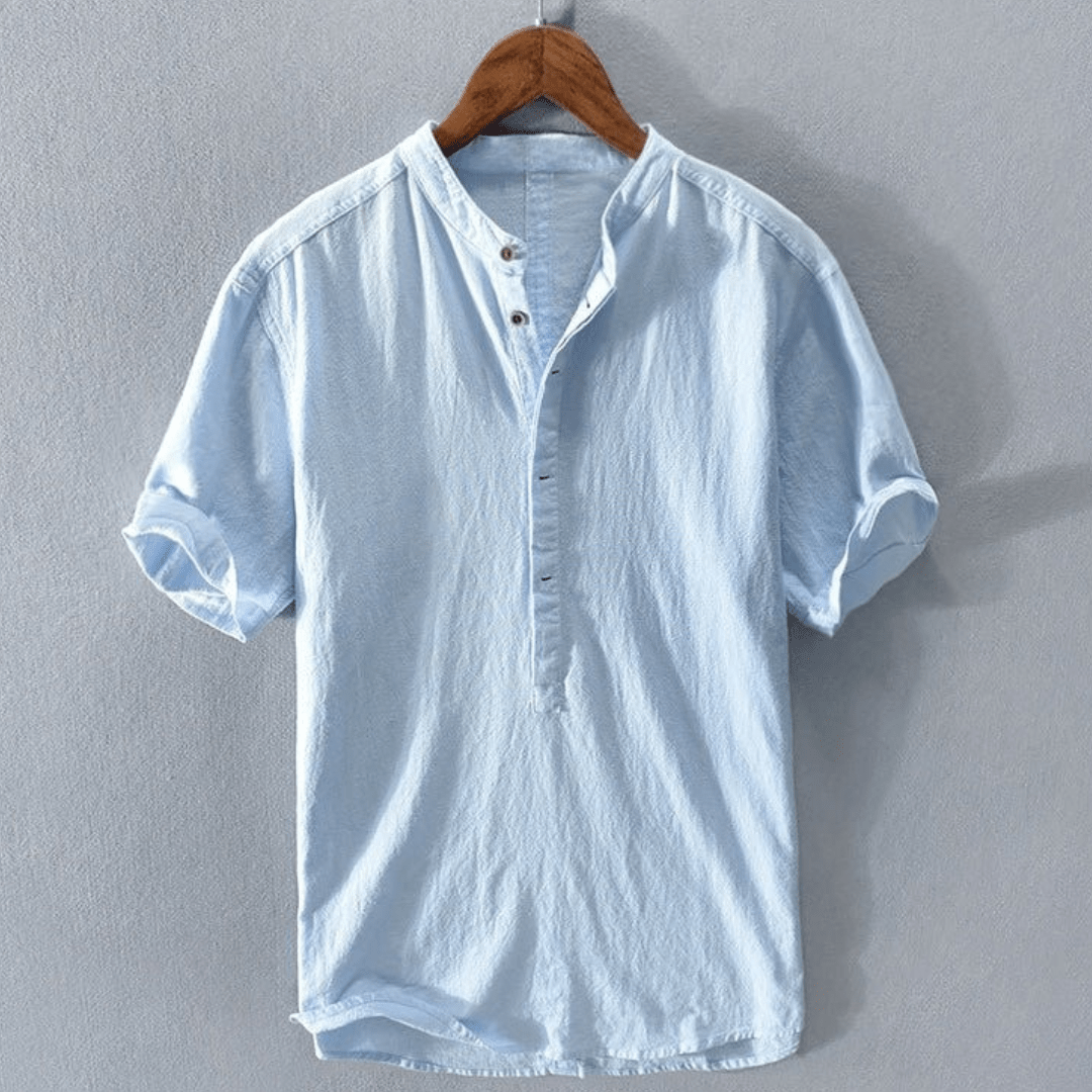 Linen Collection | White Linen Button Down Shirt with Mandarin Collar | Relaxed Fit for All-Day Comfort