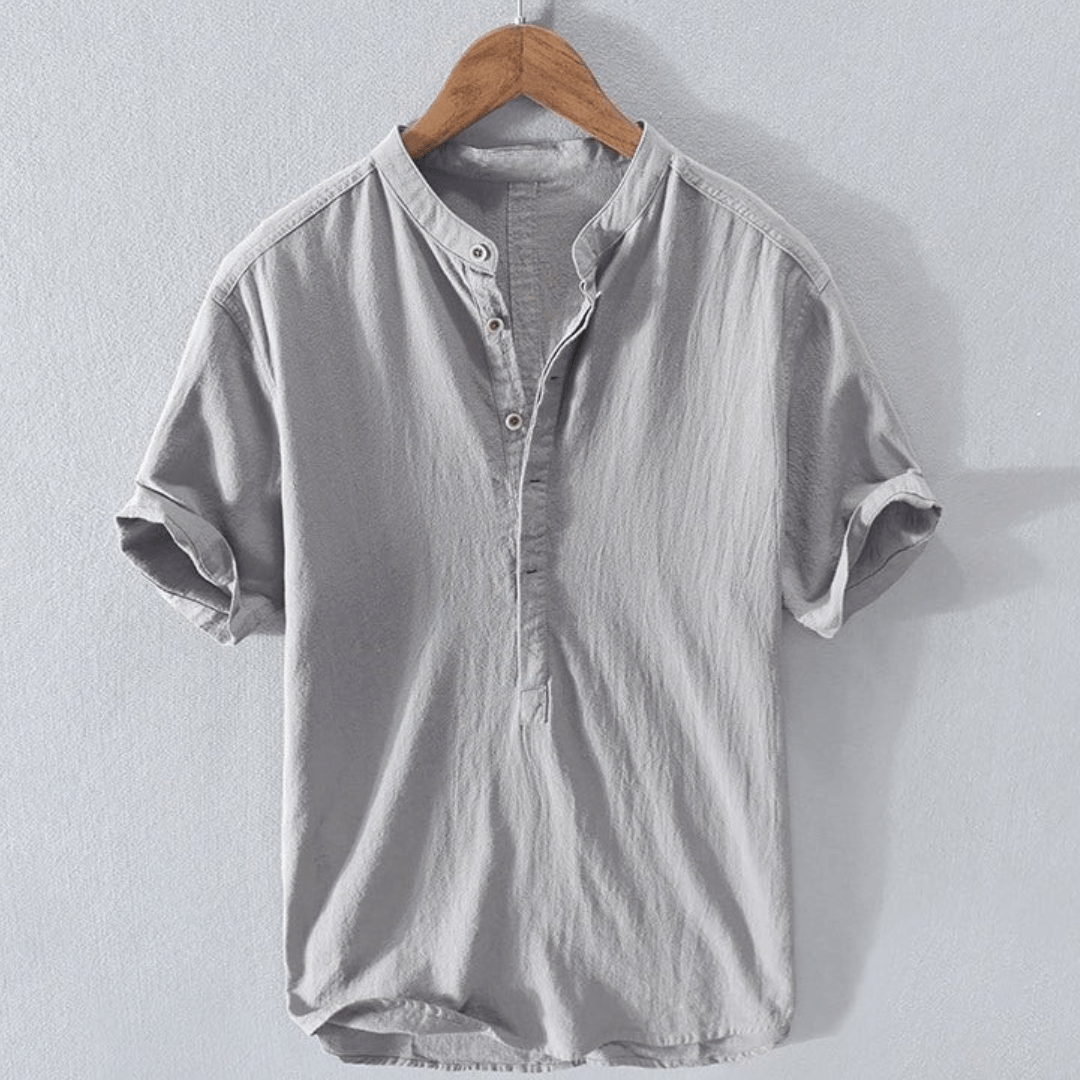 Linen Collection | White Linen Button Down Shirt with Mandarin Collar | Relaxed Fit for All-Day Comfort