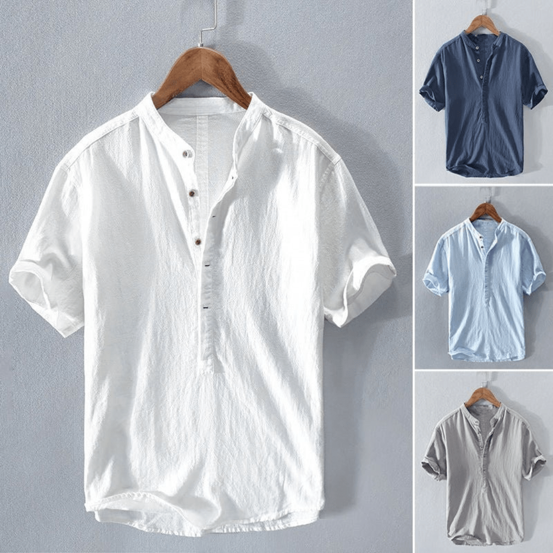 Linen Collection | White Linen Button Down Shirt with Mandarin Collar | Relaxed Fit for All-Day Comfort
