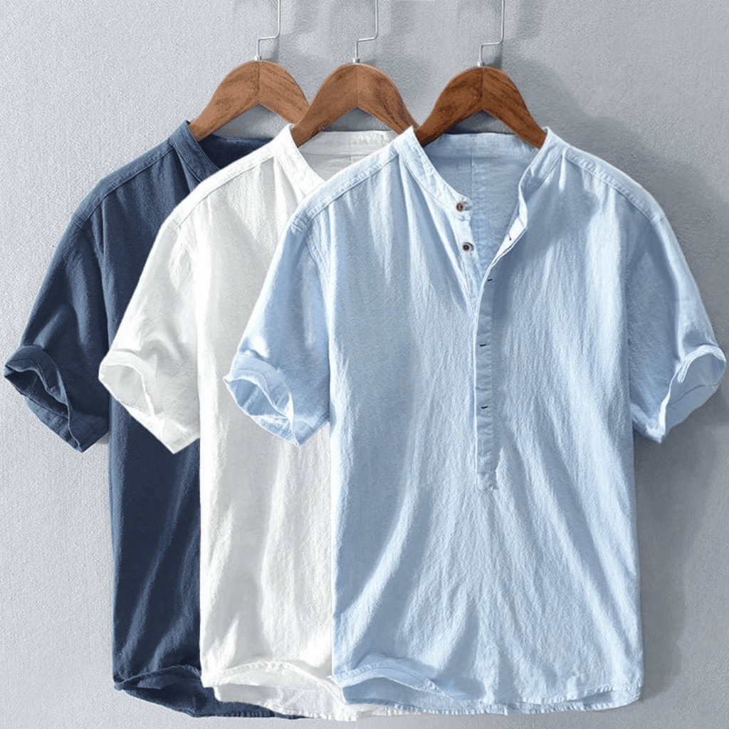 Linen Collection | White Linen Button Down Shirt with Mandarin Collar | Relaxed Fit for All-Day Comfort