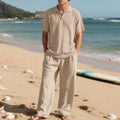 Linen Cotton Two-Piece Set | Men's Clothing with Breathable Fabric | Stylish Casual Outfit for Comfort