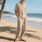 Linen Cotton Two-Piece Set | Men's Clothing with Breathable Fabric | Stylish Casual Outfit for Comfort