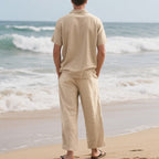 Linen Cotton Two-Piece Set | Men's Clothing with Breathable Fabric | Stylish Casual Outfit for Comfort