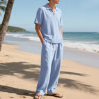 Linen Cotton Two-Piece Set | Men's Clothing with Breathable Fabric | Stylish Casual Outfit for Comfort