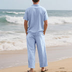 Linen Cotton Two-Piece Set | Men's Clothing with Breathable Fabric | Stylish Casual Outfit for Comfort