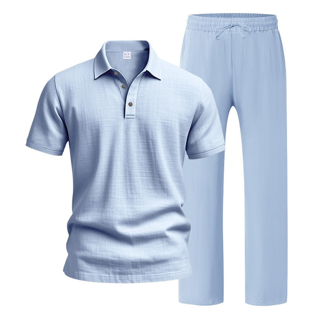 Linen Cotton Two-Piece Set | Men's Clothing with Breathable Fabric | Stylish Casual Outfit for Comfort