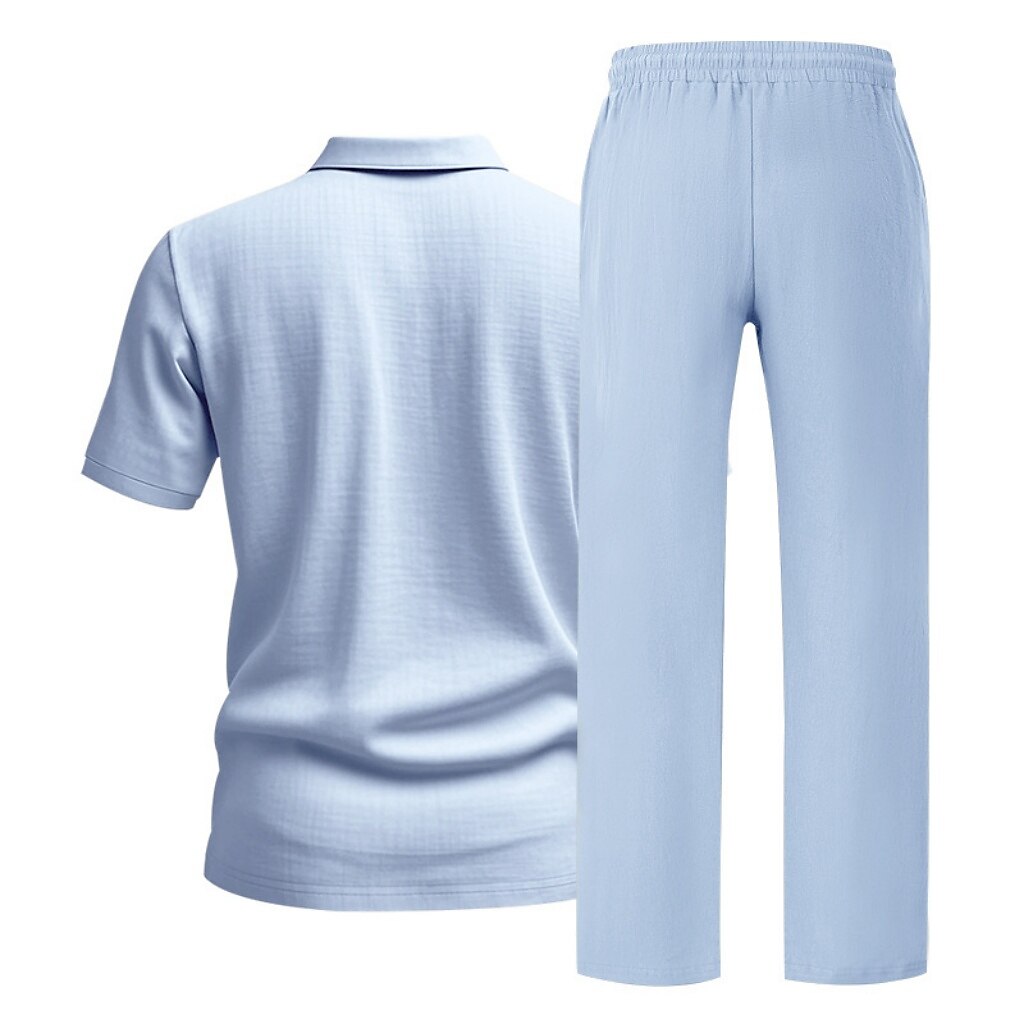 Linen Cotton Two-Piece Set | Men's Clothing with Breathable Fabric | Stylish Casual Outfit for Comfort