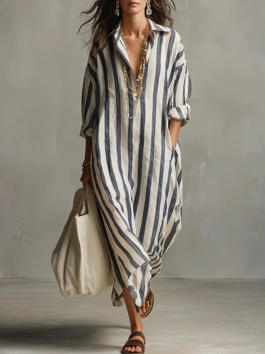 Linen Long Top – Women's Maxi with Relaxed Fit & V-Neck