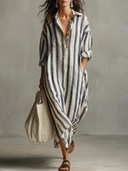 Linen Long Top – Women's Maxi with Relaxed Fit & V-Neck