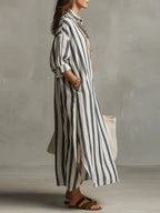 Linen Long Top – Women's Maxi with Relaxed Fit & V-Neck
