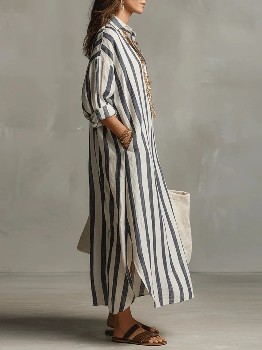 Linen Long Top – Women's Maxi with Relaxed Fit & V-Neck