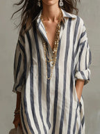 Linen Long Top – Women's Maxi with Relaxed Fit & V-Neck