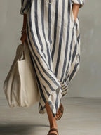 Linen Long Top – Women's Maxi with Relaxed Fit & V-Neck