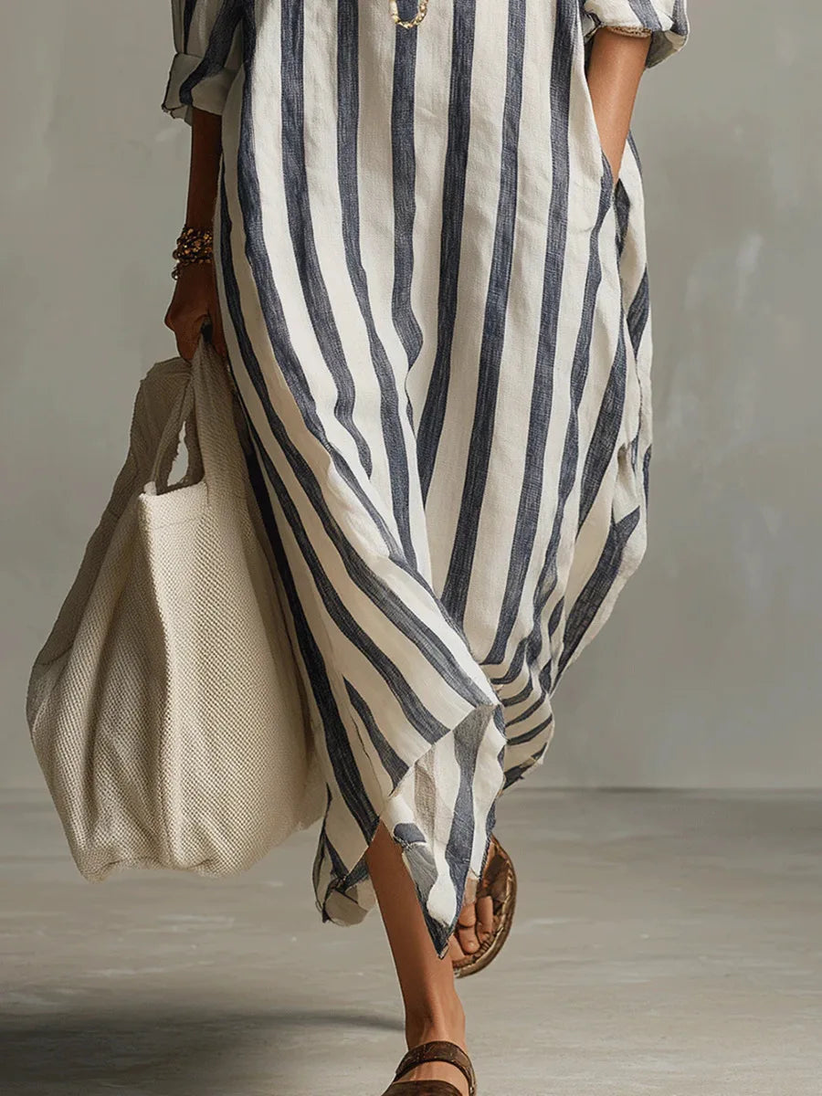 Linen Long Top – Women's Maxi with Relaxed Fit & V-Neck
