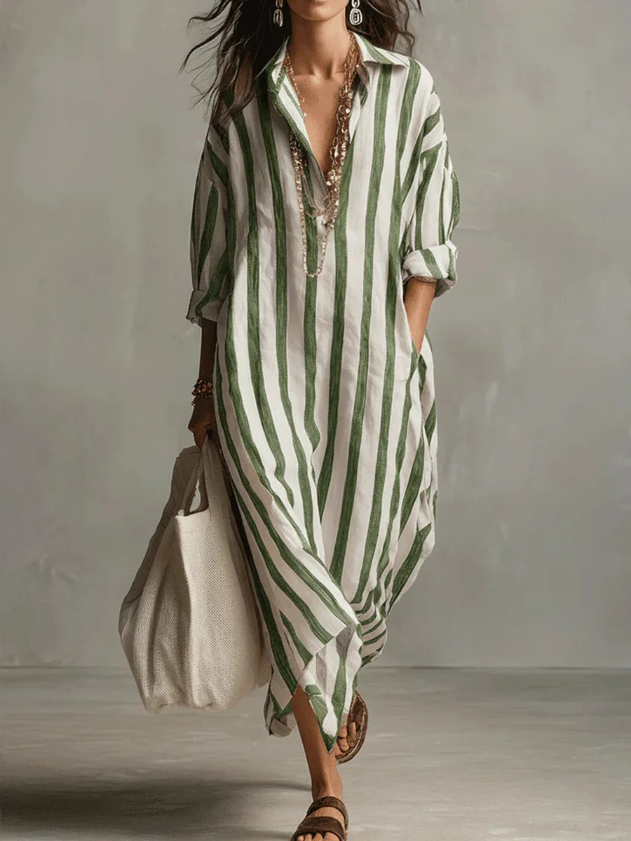 Linen Long Top – Women's Maxi with Relaxed Fit & V-Neck