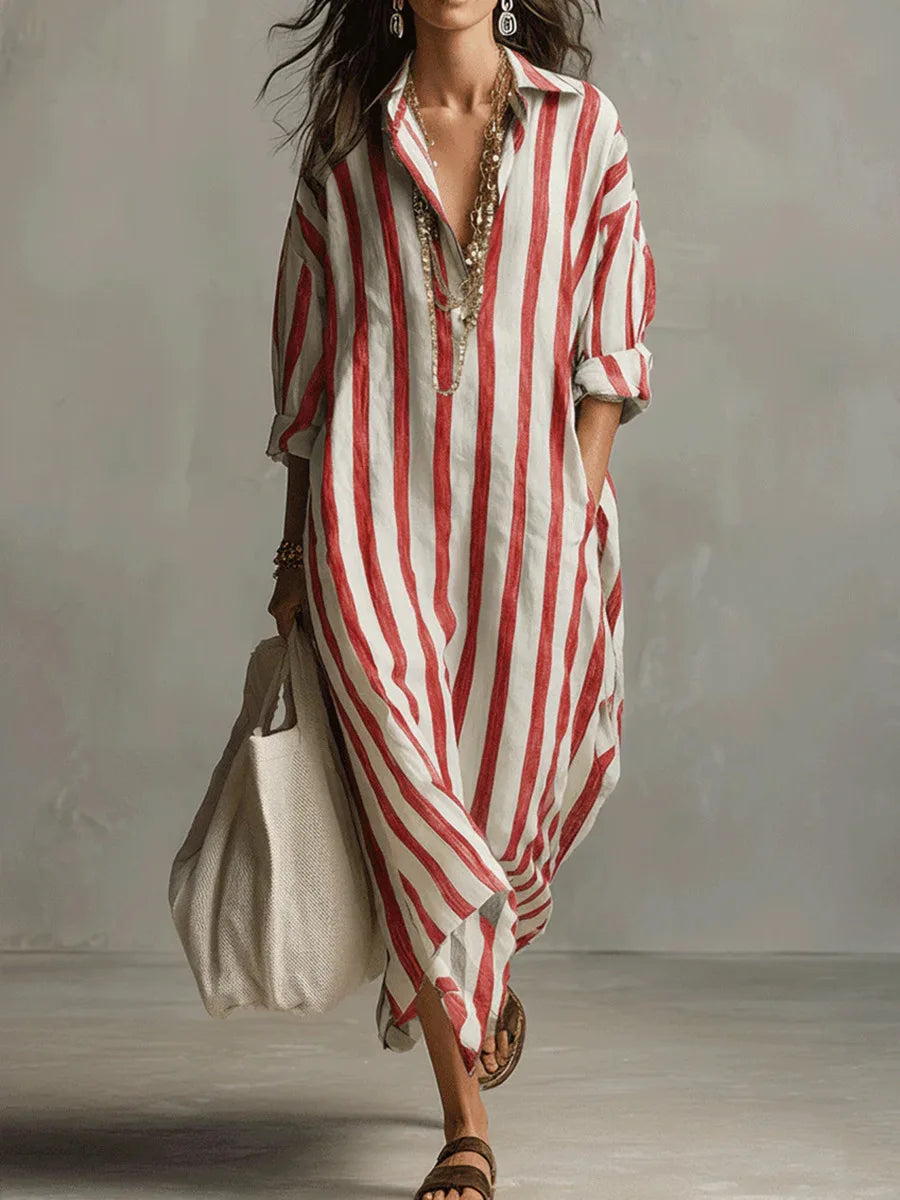 Linen Long Top – Women's Maxi with Relaxed Fit & V-Neck