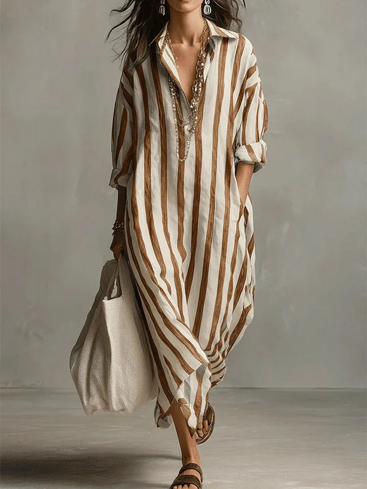 Linen Long Top – Women's Maxi with Relaxed Fit & V-Neck