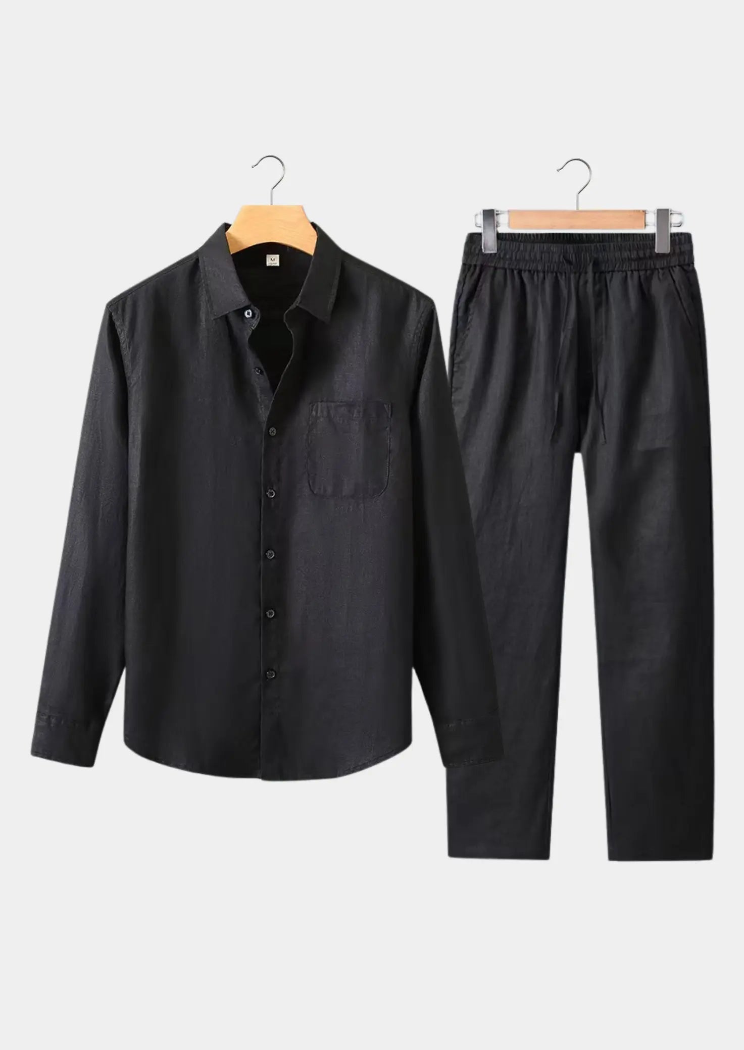 Women's Linen Longsleeve Summer Set - All Black 0