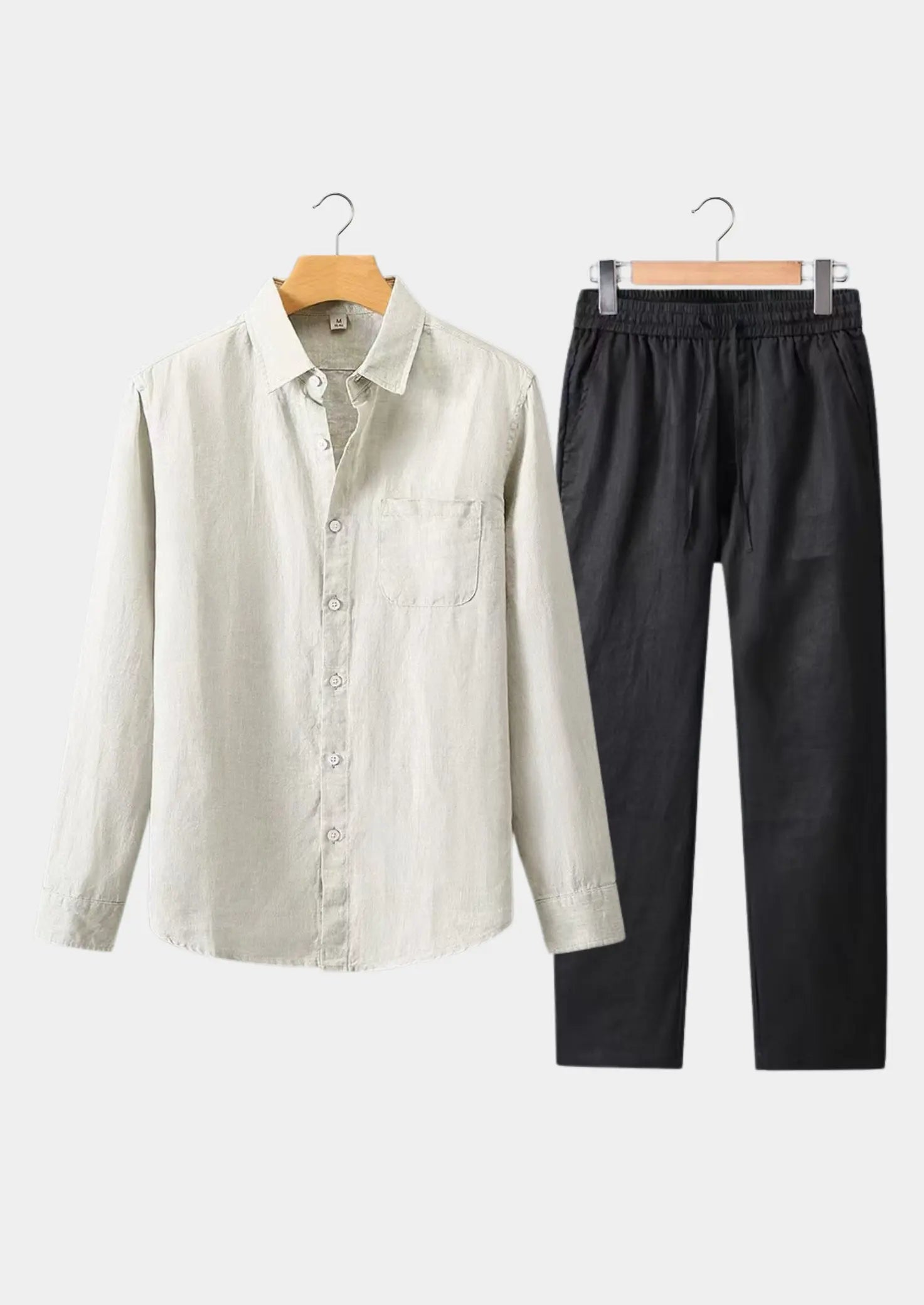 Women's Linen Longsleeve Summer Set - Beige/Black 0