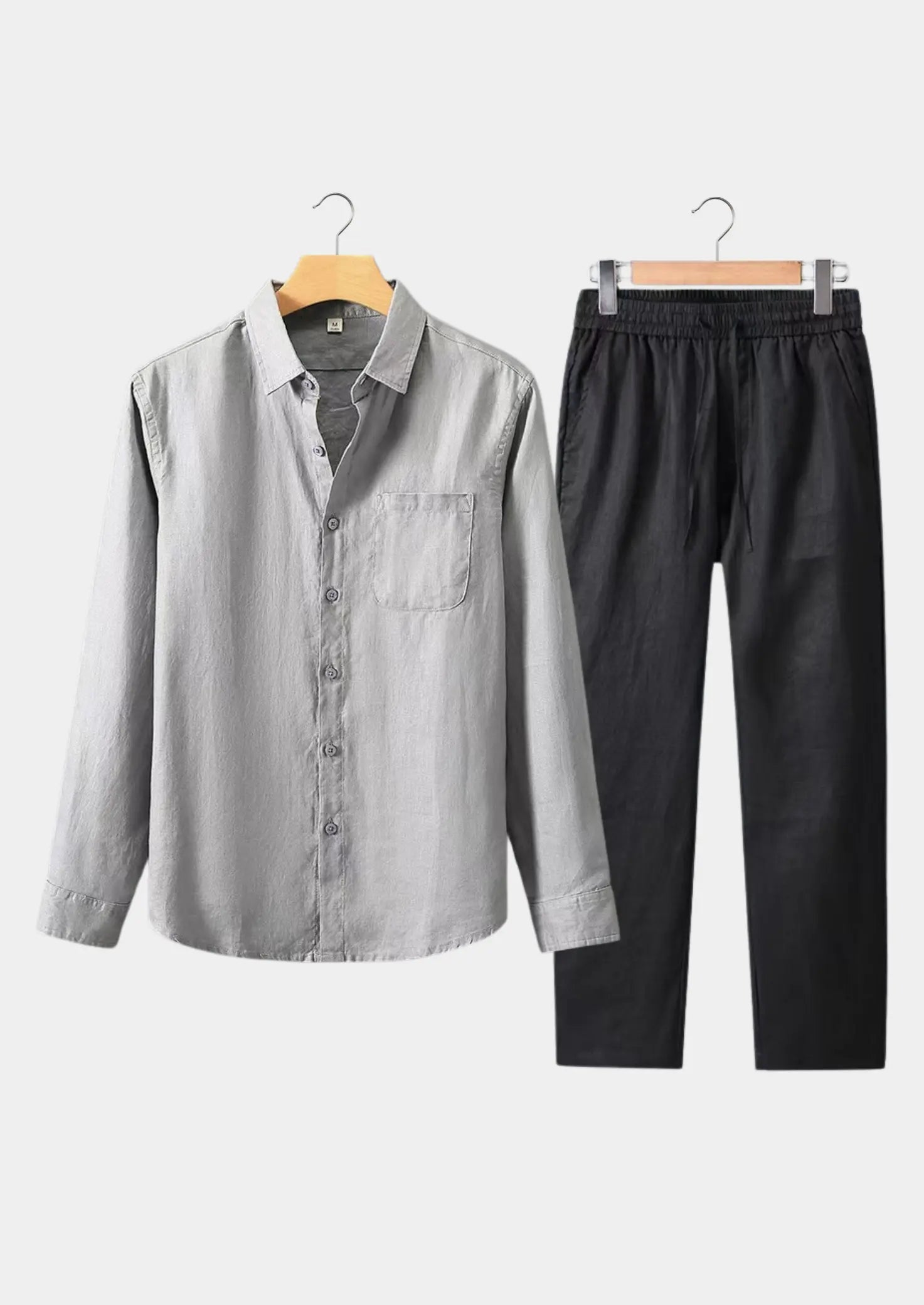 Women's Linen Longsleeve Summer Set - Gray/Black 0