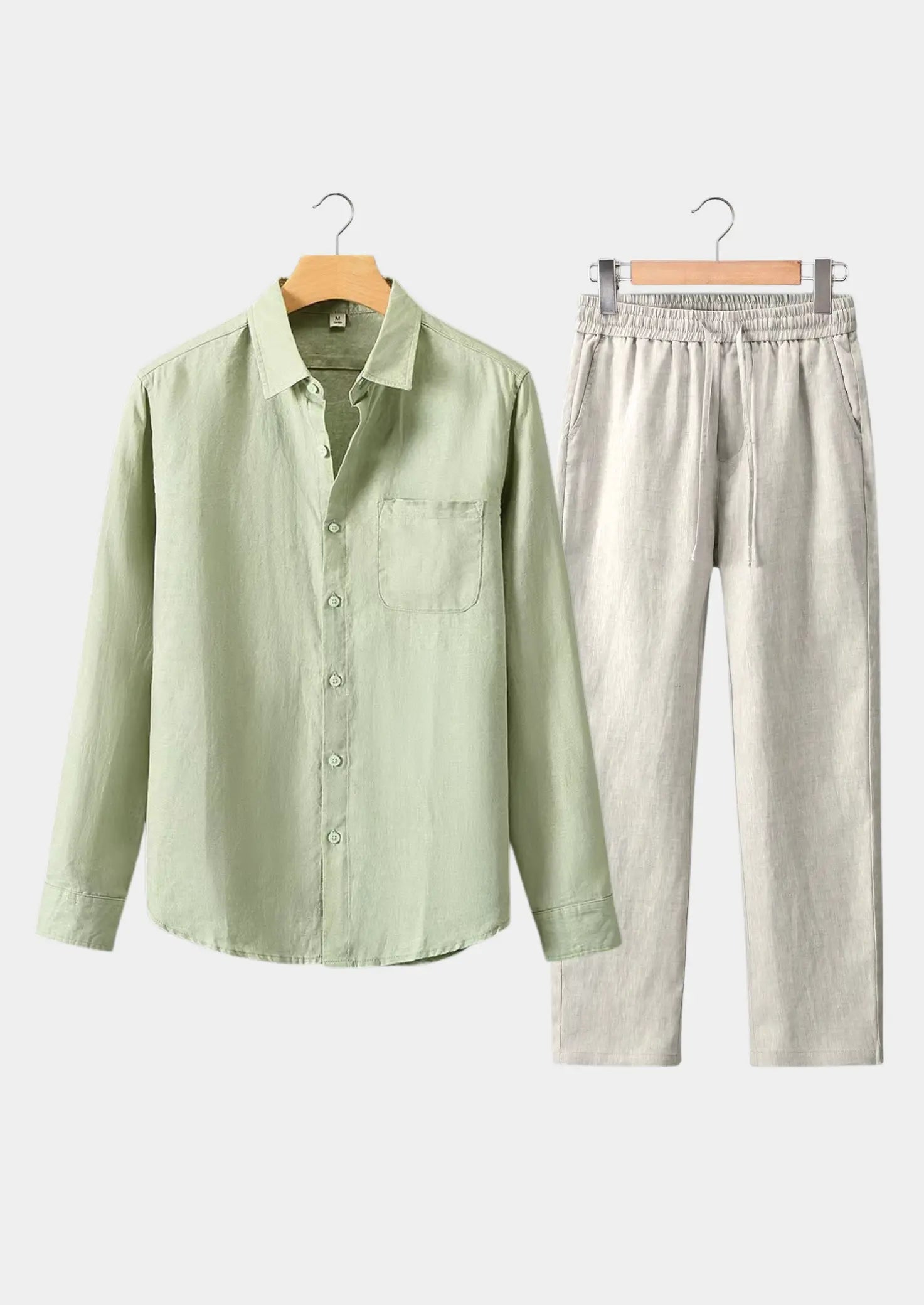 Women's Linen Longsleeve Summer Set - Mint Green/Beige 0