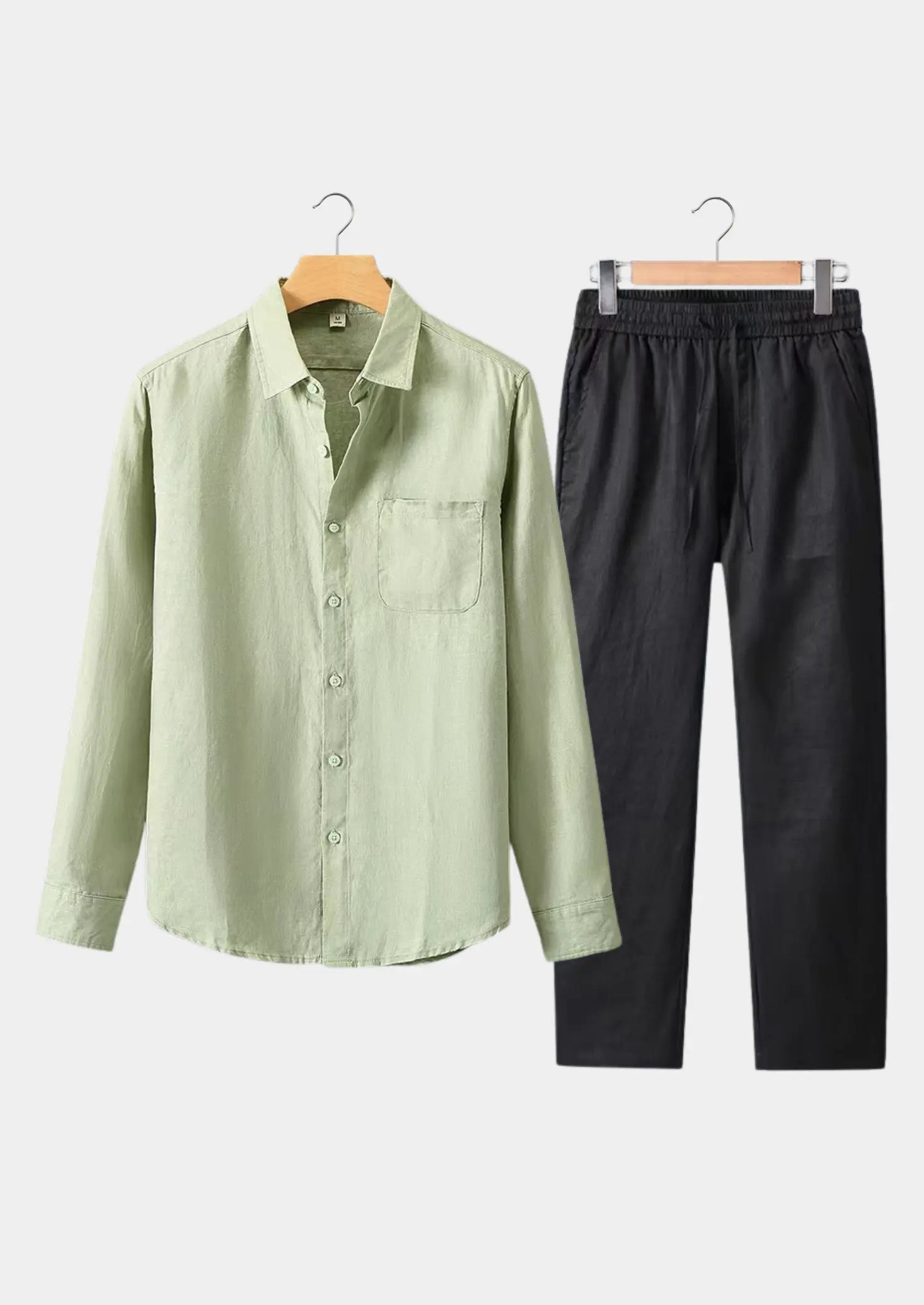 Women's Linen Longsleeve Summer Set - Mint Green/Black 0