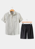Women's Linen Shortsleeve Summer Set - Beige/Black 0