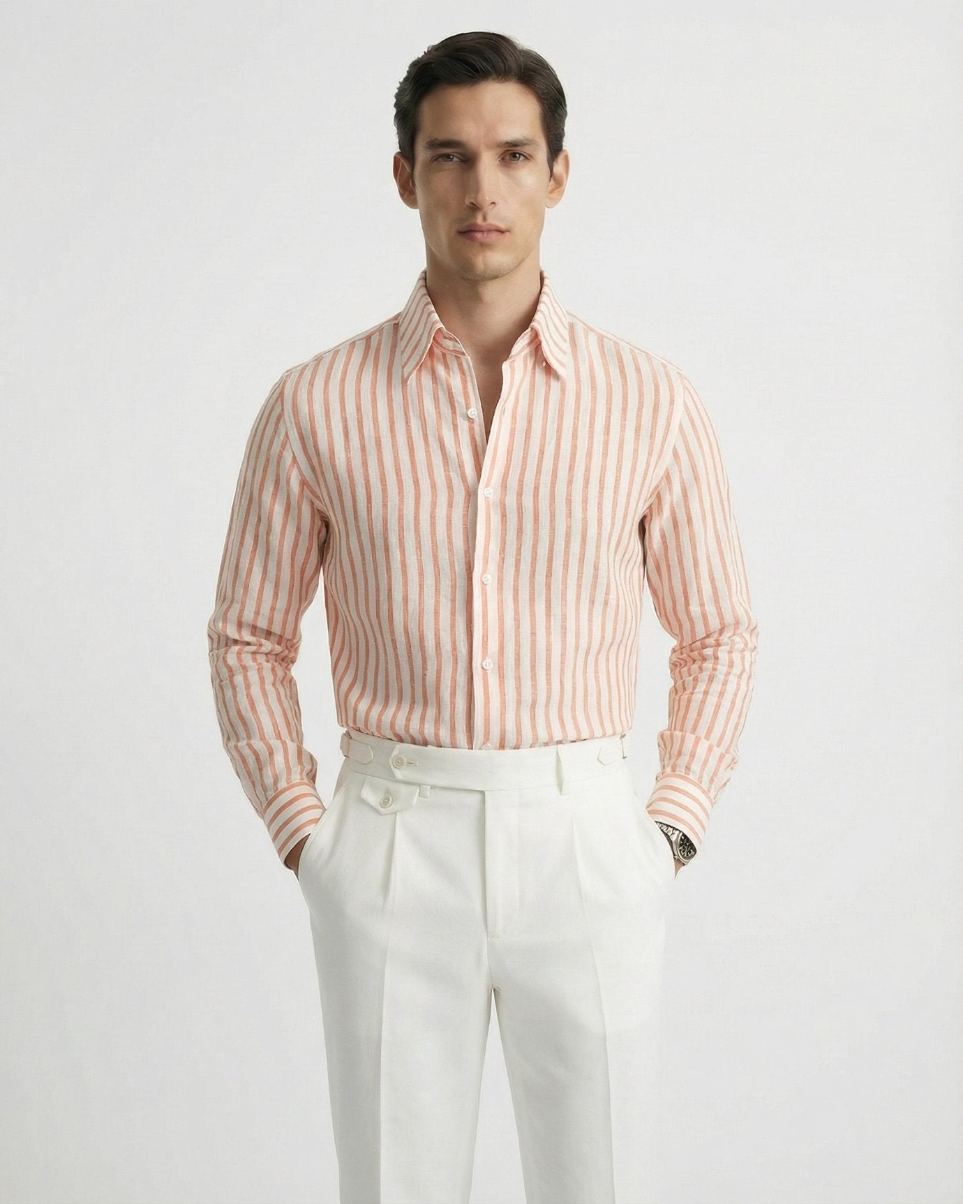 Linen Striped Leisure Shirt | Breathable Fabric & Button-Down Collar for Stylish Comfort