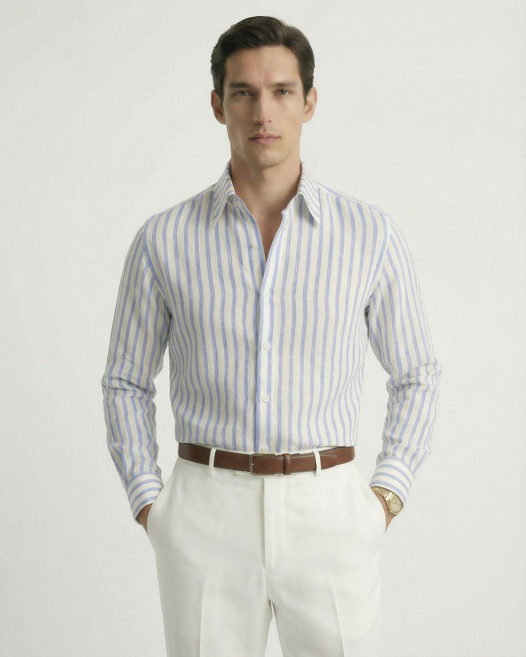 Linen Striped Leisure Shirt | Breathable Fabric & Button-Down Collar for Stylish Comfort