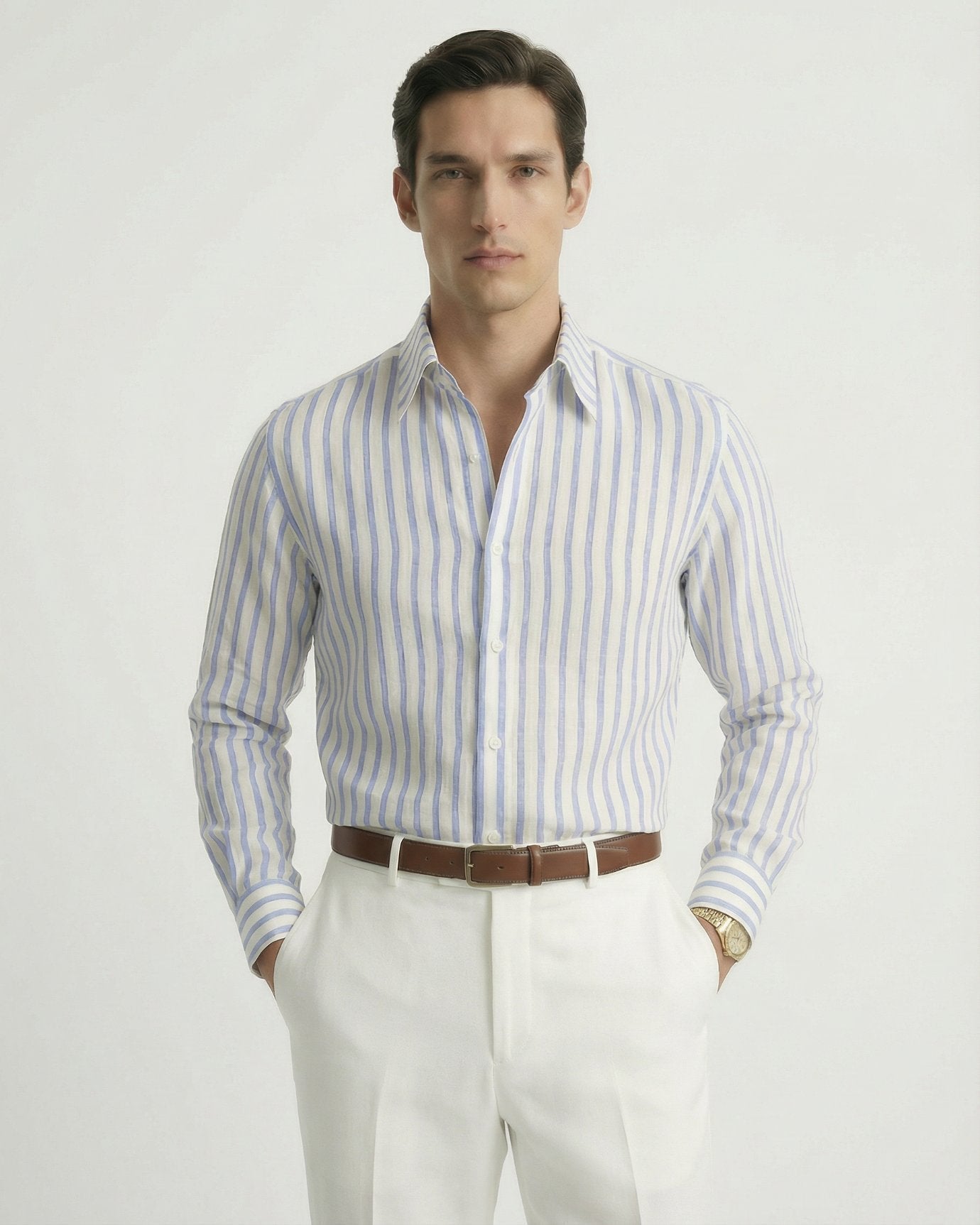 Linen Striped Leisure Shirt | Breathable Fabric & Button-Down Collar for Stylish Comfort
