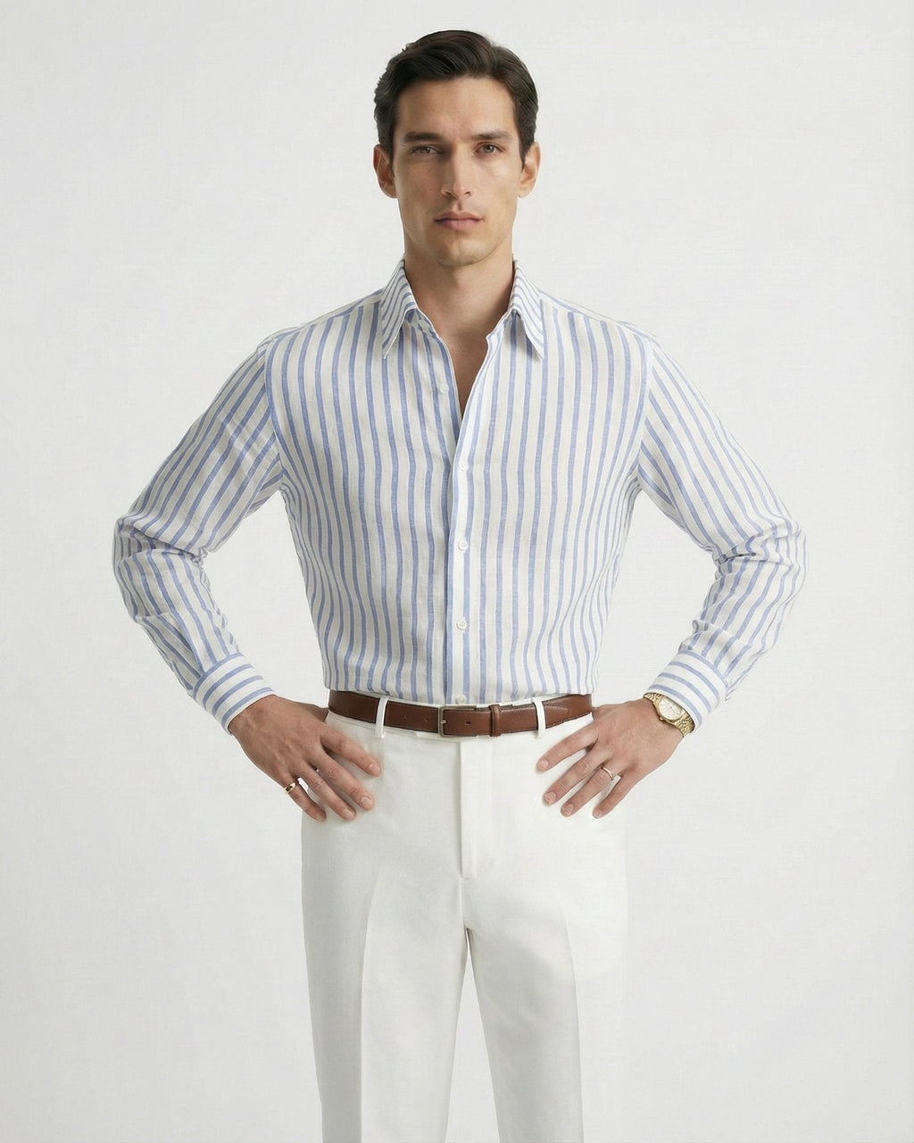 Linen Striped Leisure Shirt | Breathable Fabric & Button-Down Collar for Stylish Comfort