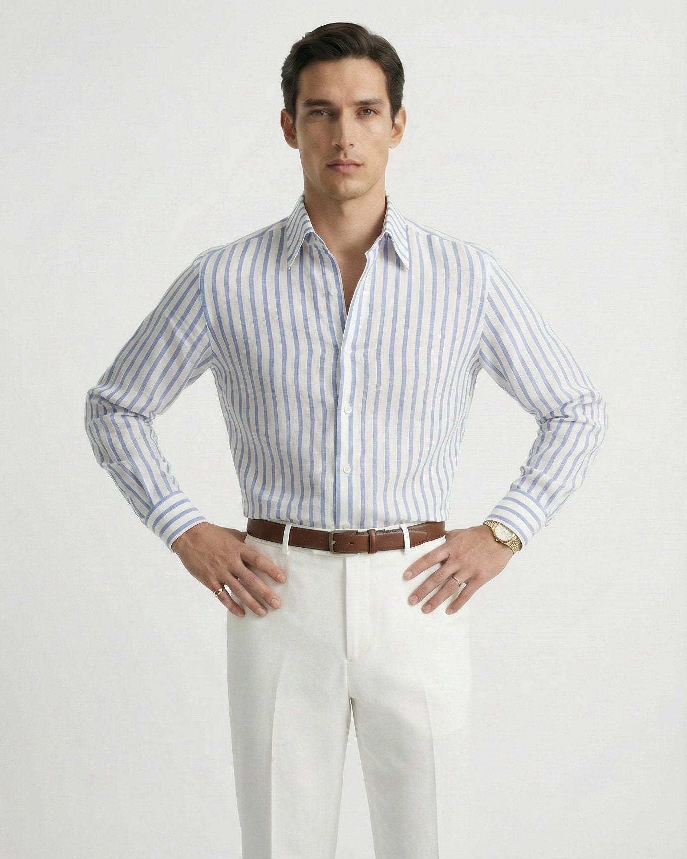 Linen Striped Leisure Shirt | Breathable Fabric & Button-Down Collar for Stylish Comfort