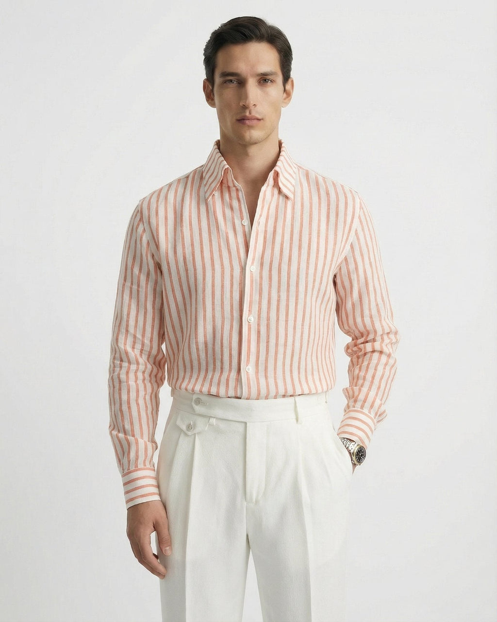 Linen Striped Leisure Shirt | Breathable Fabric & Button-Down Collar for Stylish Comfort