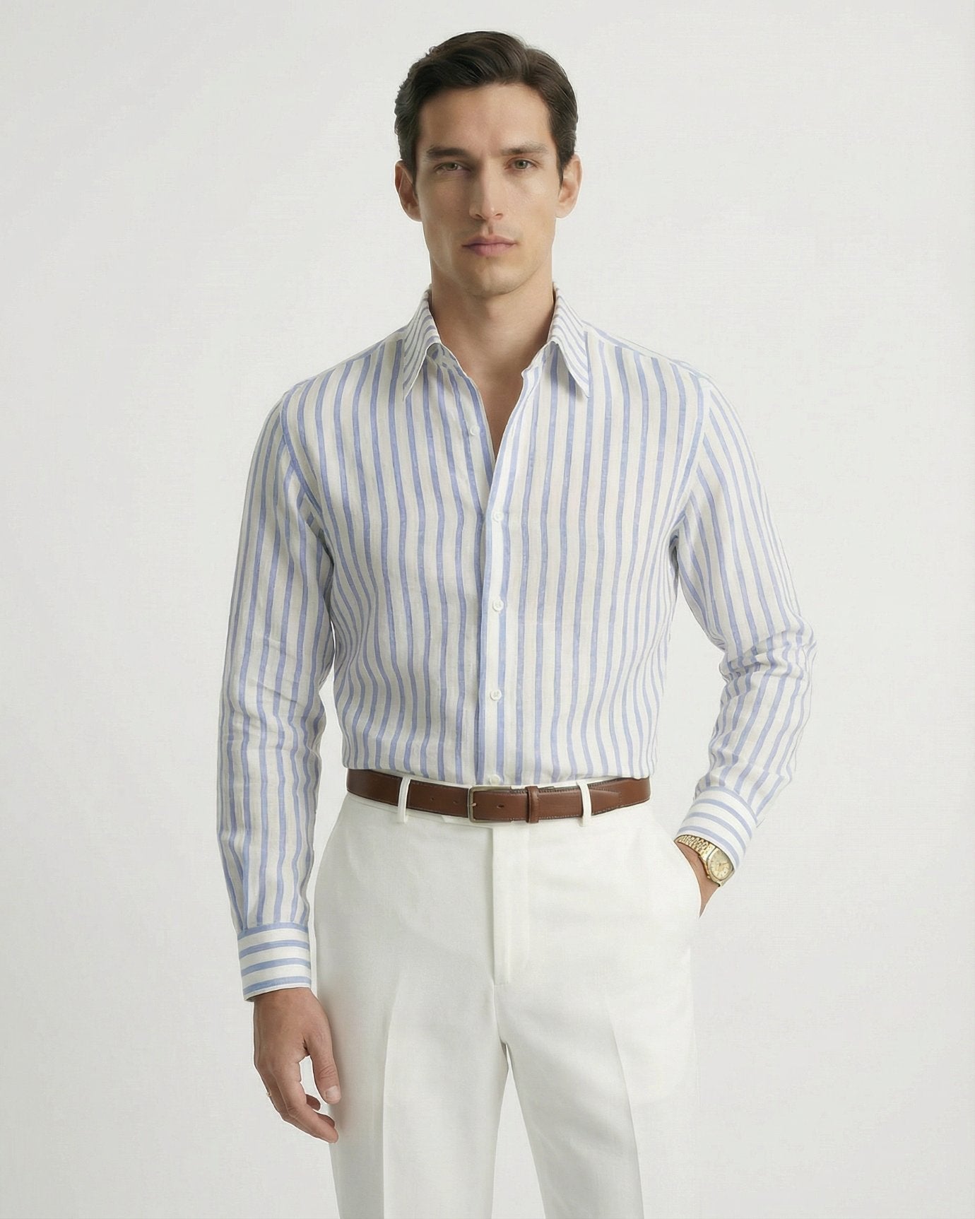 Linen Striped Leisure Shirt | Breathable Fabric & Button-Down Collar for Stylish Comfort