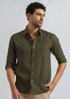 Linen Trail | Men's Dress Shirt in Moss Green with Pure Linen Fabric | Soft, Breathable Design for Everyday Comfort