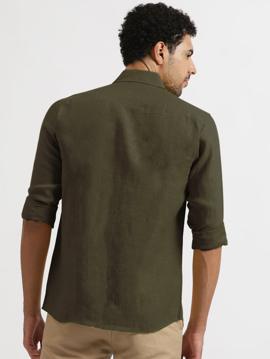 Linen Trail | Men's Dress Shirt in Moss Green with Pure Linen Fabric | Soft, Breathable Design for Everyday Comfort