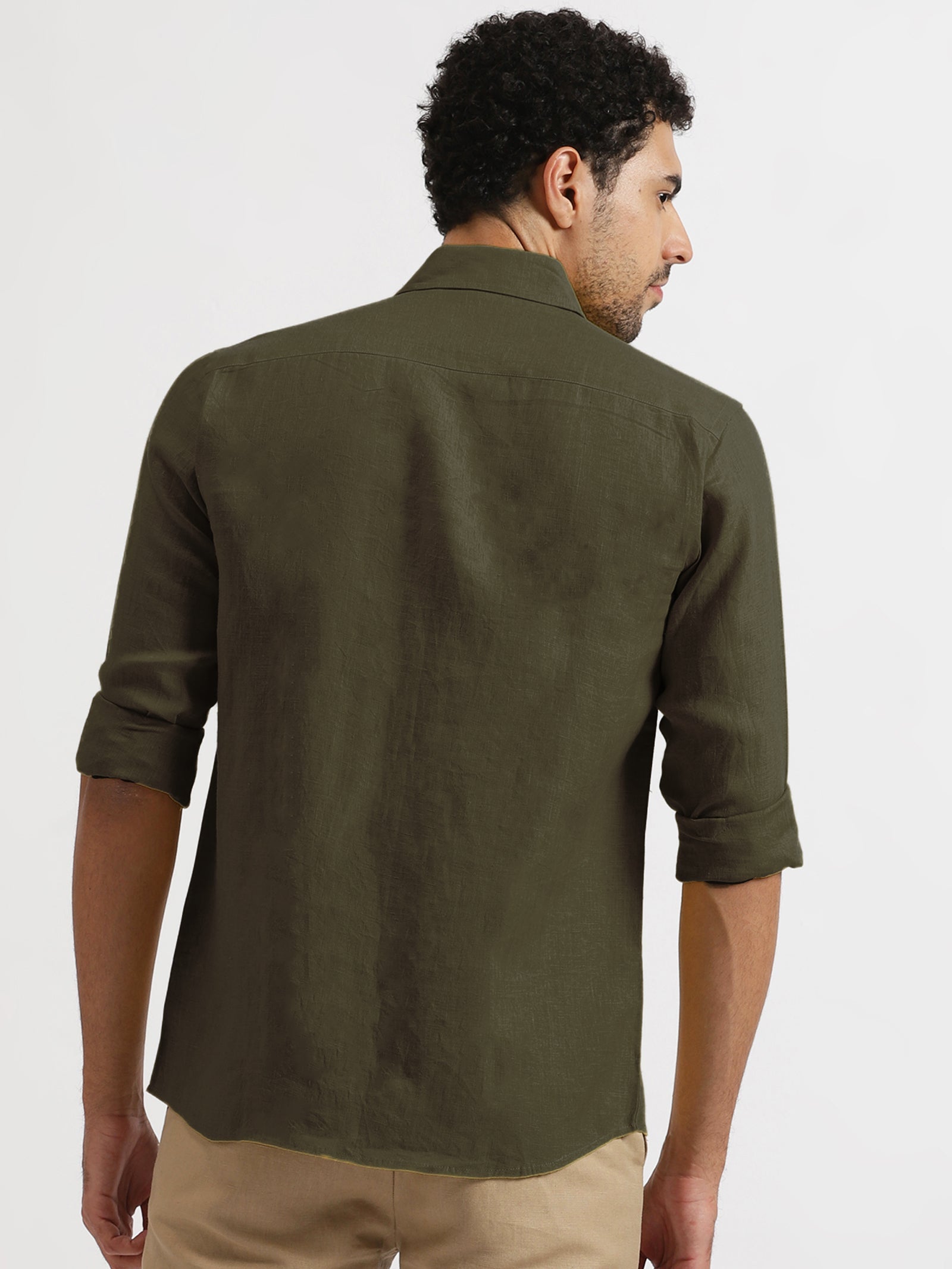 Linen Trail | Men's Dress Shirt in Moss Green with Pure Linen Fabric | Soft, Breathable Design for Everyday Comfort