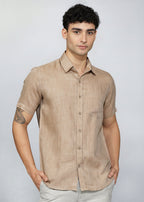 Men's Mocha Half-Sleeve Linen Shirt — Breathable Casual