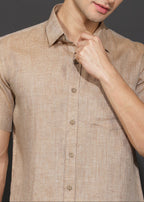 Men's Mocha Half-Sleeve Linen Shirt — Breathable Casual