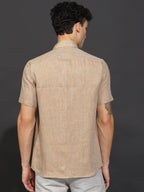 Men's Mocha Half-Sleeve Linen Shirt — Breathable Casual