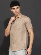 Men's Mocha Half-Sleeve Linen Shirt — Breathable Casual